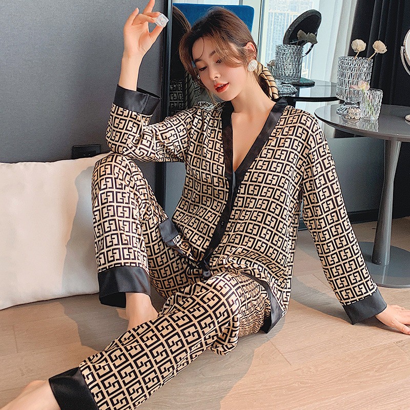 Summer House Clothing - Pajamas Suit Women Satin Print Nightwear