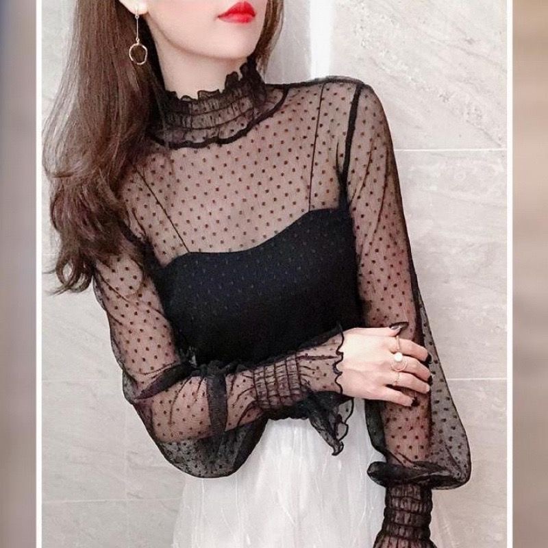 Summer Evenings Clothing - Autumn Women Thin Black Lace Shirt