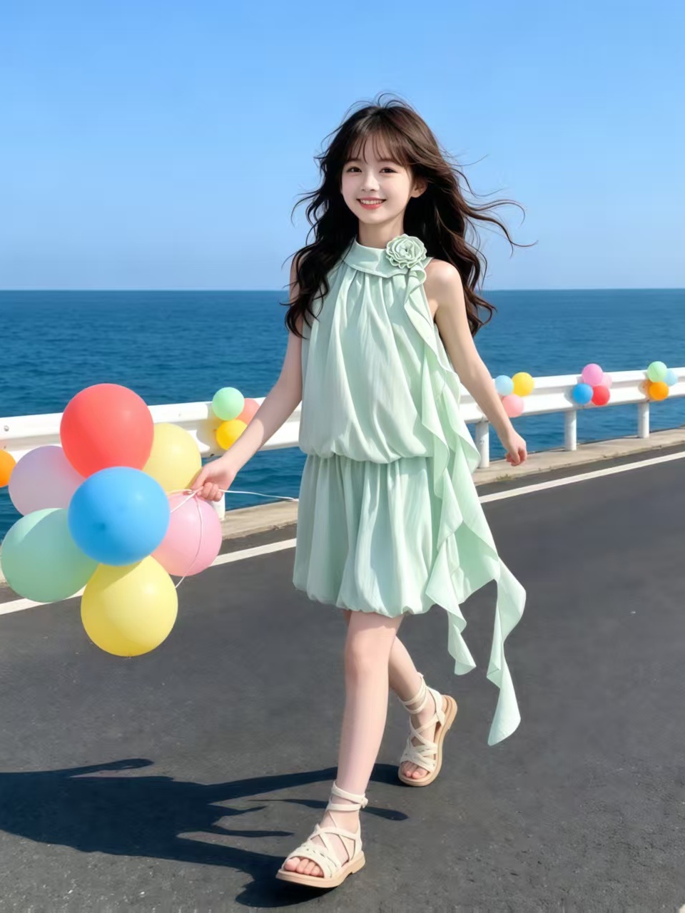 Mint Green Floral Neck Hanging - Summer Clothing Set For Girls recension och pris