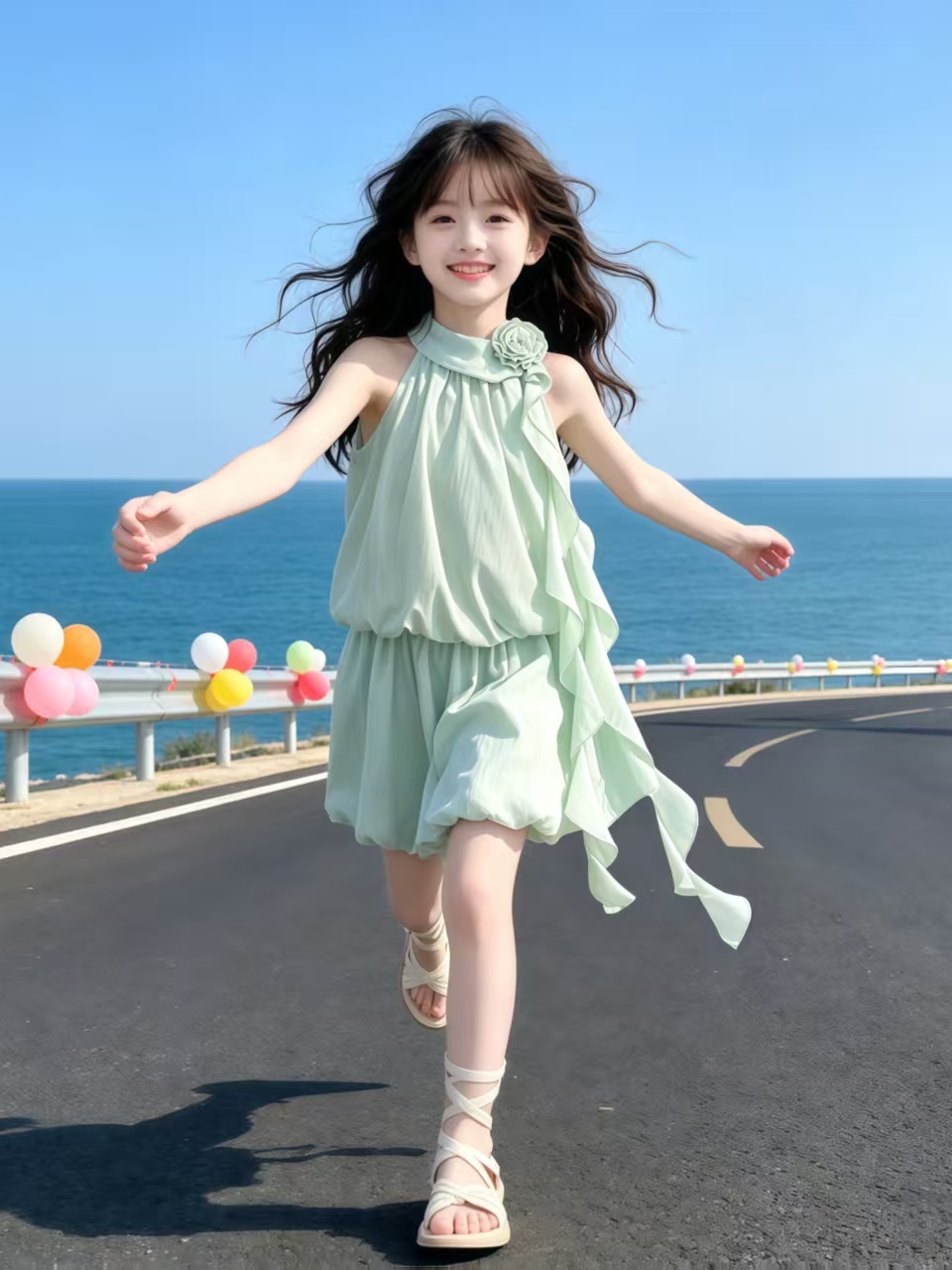 Mint Green Floral Neck Hanging - Summer Clothing Set For Girls recension och pris
