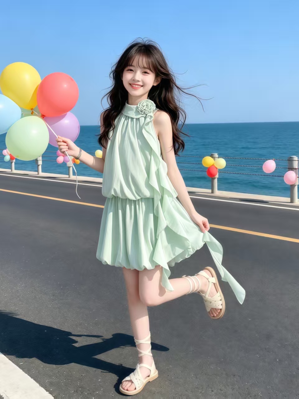 Mint Green Floral Neck Hanging - Summer Clothing Set For Girls recension och pris